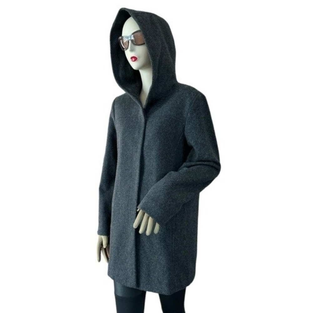 JASON KOLE Women's Charcoal Grey Wool Coat Size M Hooded Button Front Lined VG - Picture 6 of 9
